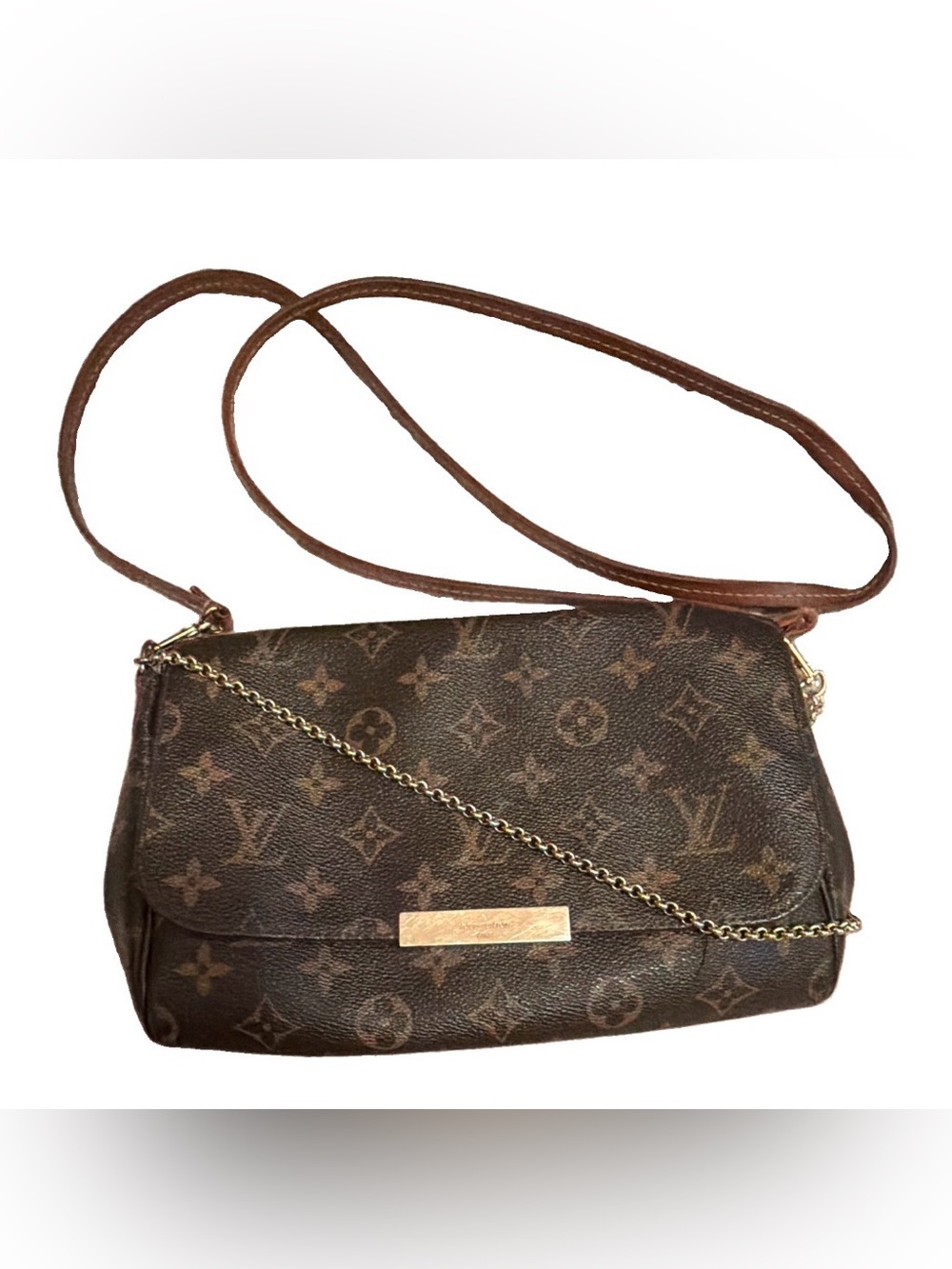 Louis Vuitton Monogram Favorite Small Crossbody Bag Chain Strap Gold Brown Fair
